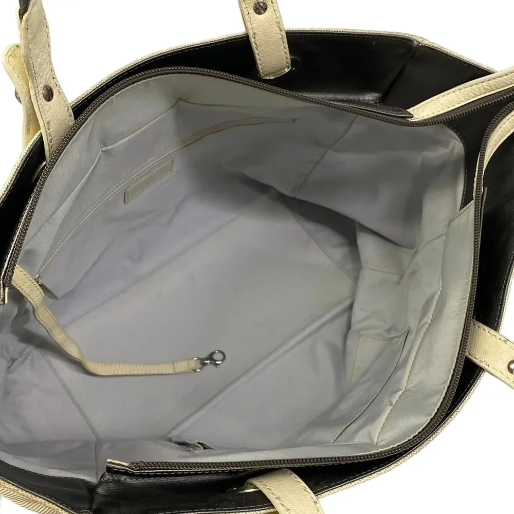Chanel Paris Biarritz Tote MM Tote Bag Dark Gray Cream Coated Canvas Nylon